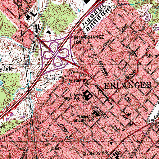 Topographic Map of Erlanger Fire and EMS Department Station 1, KY