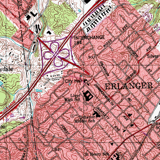 Topographic Map of Erlanger Fire and EMS Department Station 1, KY