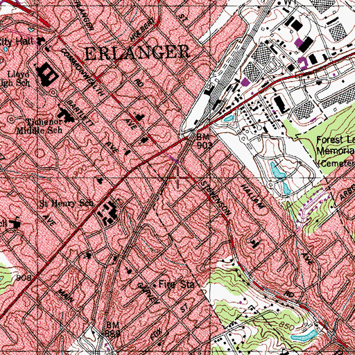 Topographic Map of Erlanger Fire Department Station 2, KY