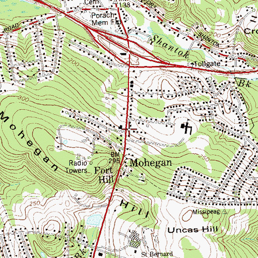 Topographic Map of Mohegan, CT