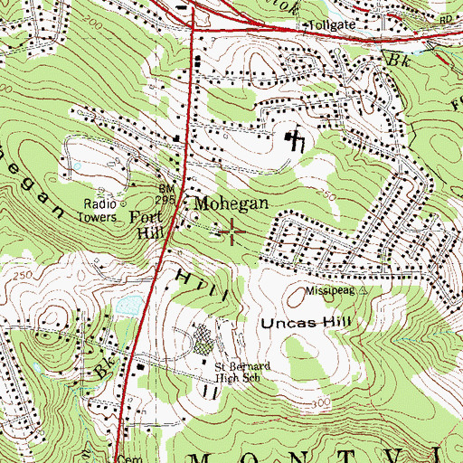 Topographic Map of Mohegan Church, CT