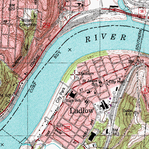 Topographic Map of Ludlow Stadium, KY