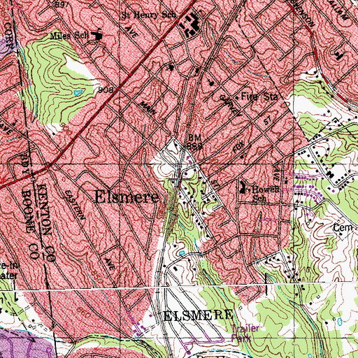 Topographic Map of Woodside Station (historical), KY