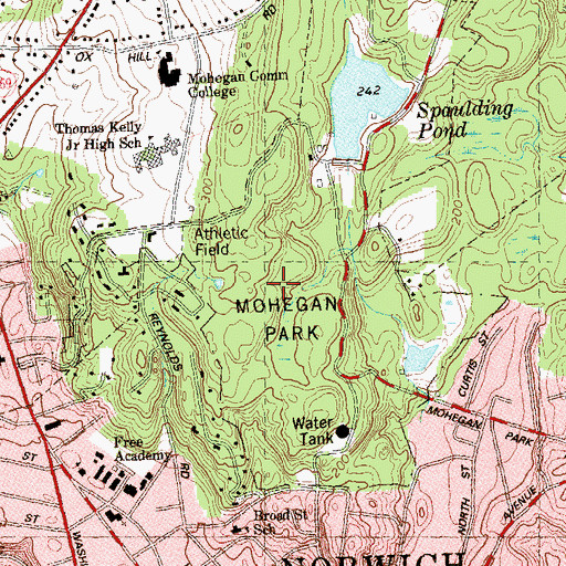 Topographic Map of Mohegan Park, CT