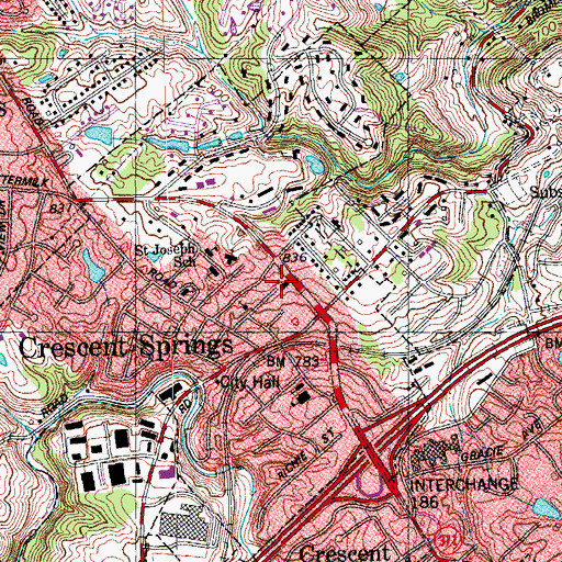 Topographic Map of Crescent Springs Baptist Church, KY