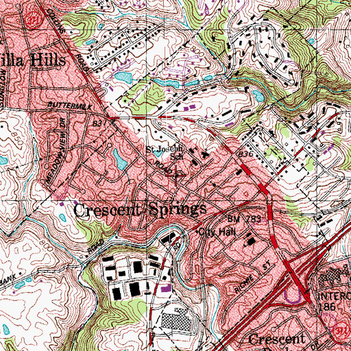 Topographic Map of Crescent Springs Presbyterian Church, KY