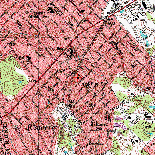 Topographic Map of Elsmere Baptist Church, KY