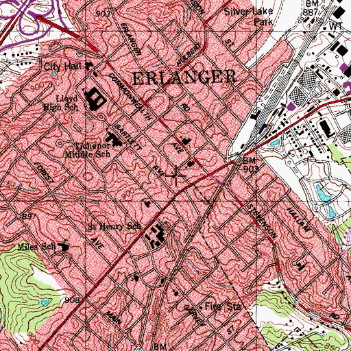 Topographic Map of Erlanger Christian Church, KY