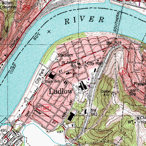 Topographic Map of First Baptist Church, KY