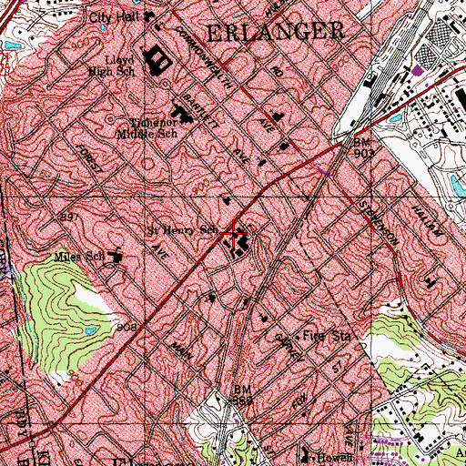 Topographic Map of Saint Henry Church, KY