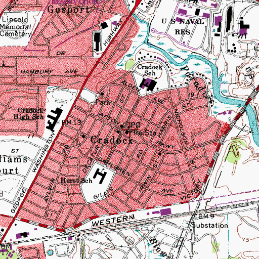 Topographic Map of Portsmouth Fire Rescue and Emergency Medical Services Station 11, VA