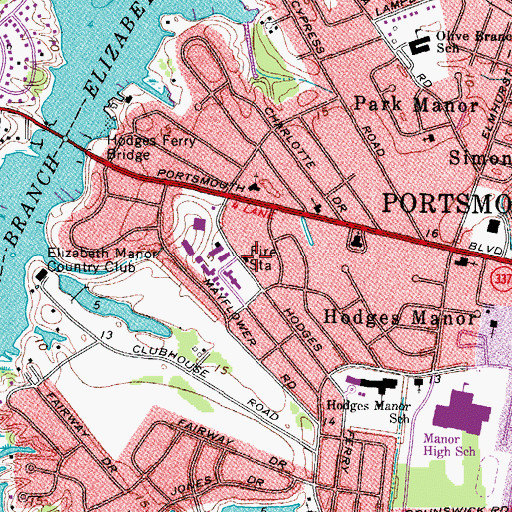 Topographic Map of Portsmouth Fire Rescue and Emergency Medical Services Station 9, VA