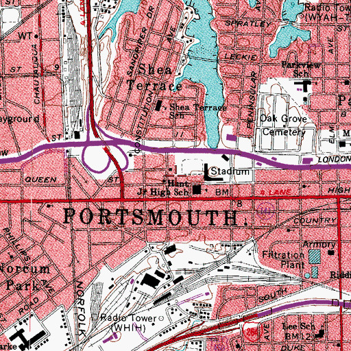 Topographic Map of Jamestown Avenue Fire Station Number 3, VA