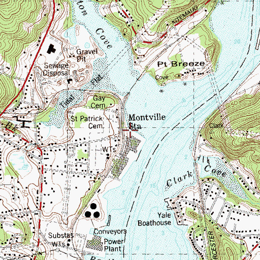 Topographic Map of Montville Station, CT