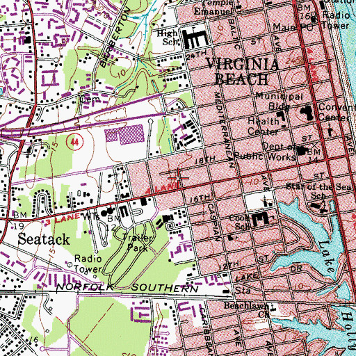 Topographic Map of Virginia Beach Fire Department Station 11 Beach Borough, VA