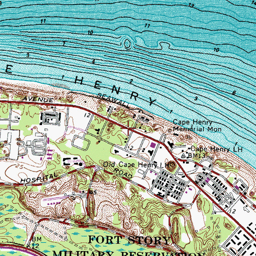 Topographic Map of Fort Story Fire and Emergency Services, VA