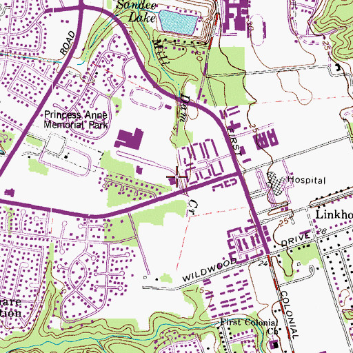 Topographic Map of Virginia Beach Fire Department Station 8 Oceana, VA