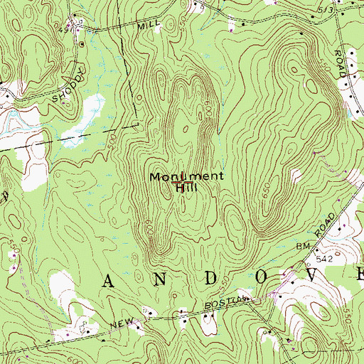 Topographic Map of Monument Hill, CT