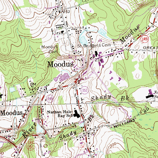 Topographic Map of Moodus, CT