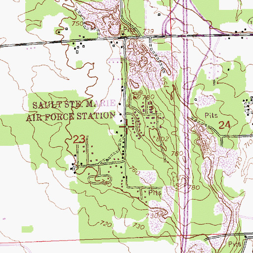 Topographic Map of Sault Sainte Marie Air Force Station (historical), MI