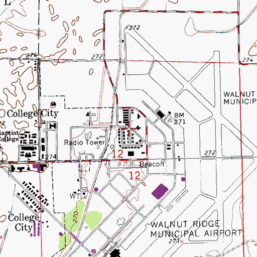 Topographic Map of Walnut Ridge Air Force Station (historical), AR