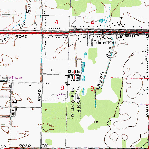 Topographic Map of Willow Run Air Force Station (historical), MI