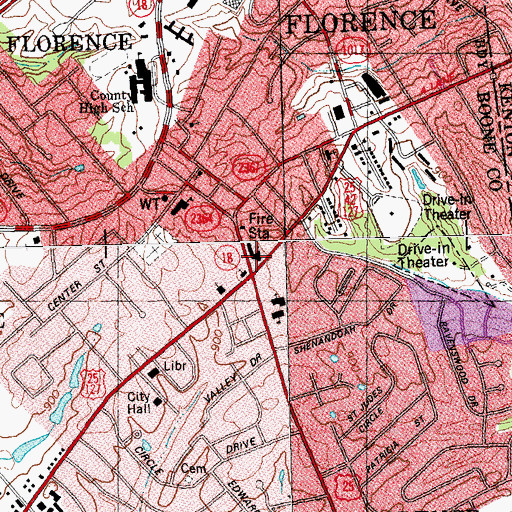 Topographic Map of Florence Baptist Church, KY