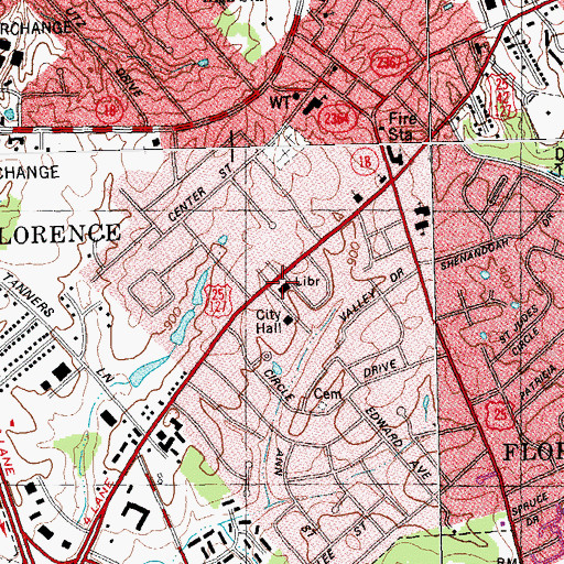 Topographic Map of Boone County Public Library, KY