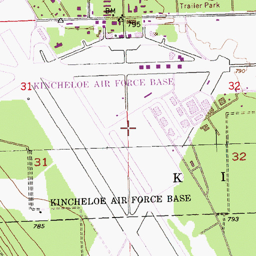 Topographic Map of Kincheloe Air Force Base (historical), MI