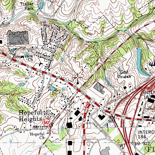 Topographic Map of Merchants Square Shopping Center, KY