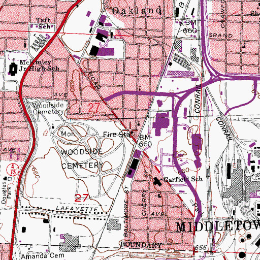 Topographic Map of Middletown Fire Station 3 (historical), OH