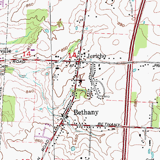 Topographic Map of Bethany United Methodist Church, OH