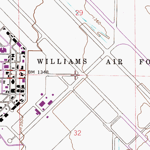 Topographic Map of Williams Air Force Base (historical), AZ