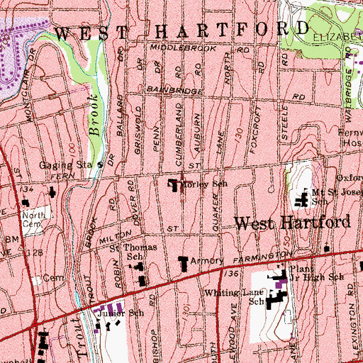 Topographic Map of Morley School, CT