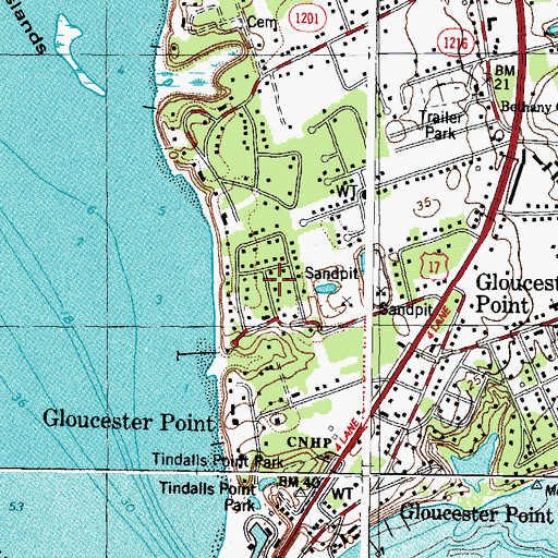 Topographic Map of York River Pines, VA