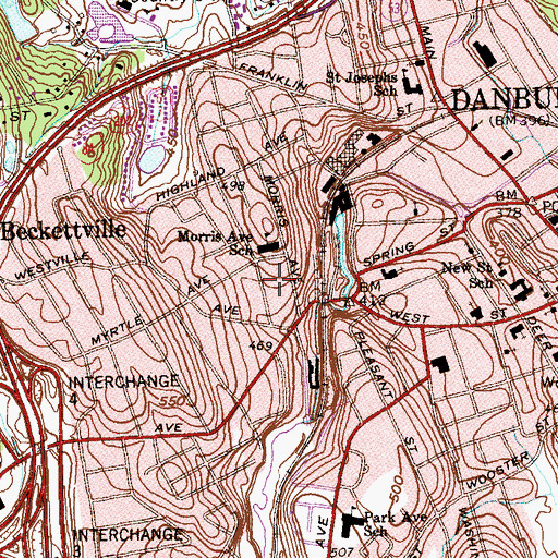 Topographic Map of Morris Avenue School, CT