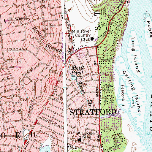 Topographic Map of Motil Pond, CT