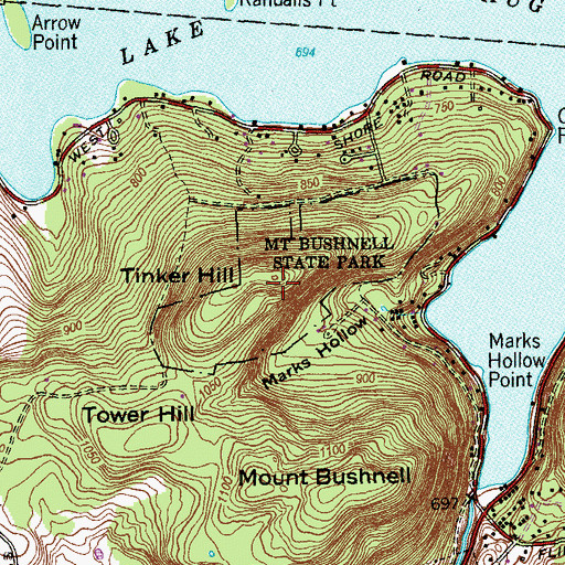 Topographic Map of Mount Bushnell State Park, CT