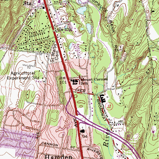 Topographic Map of Mount Carmel School, CT