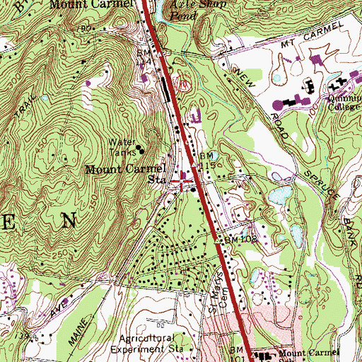 Topographic Map of Mount Carmel Station, CT