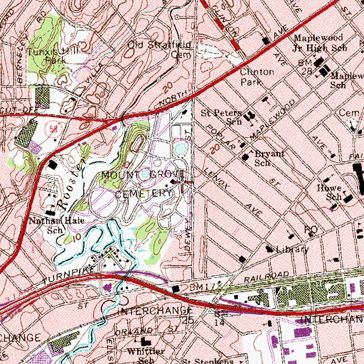 Topographic Map of Mountain Grove Cemetery, CT