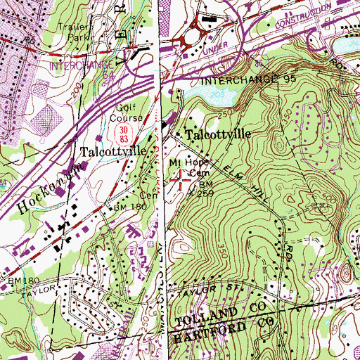 Topographic Map of Mount Hope Cemetery, CT