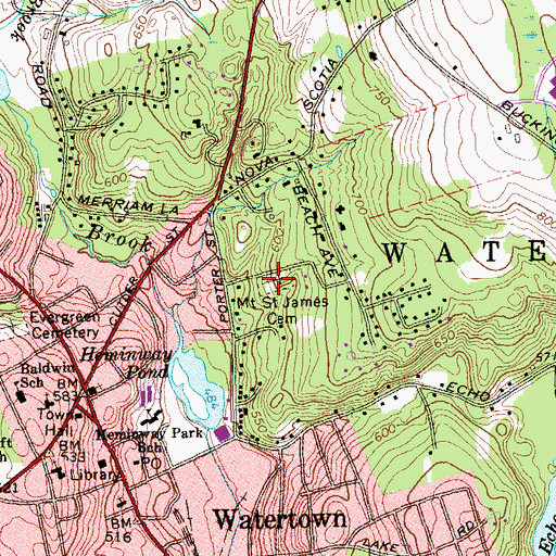 Topographic Map of Mount Saint James Cemetery, CT