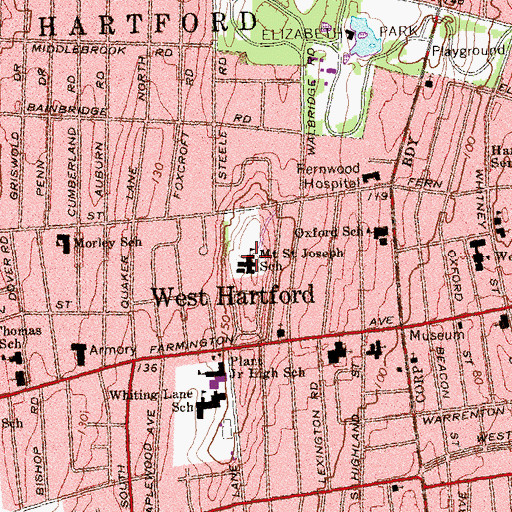 Topographic Map of Mount Saint Joseph School, CT