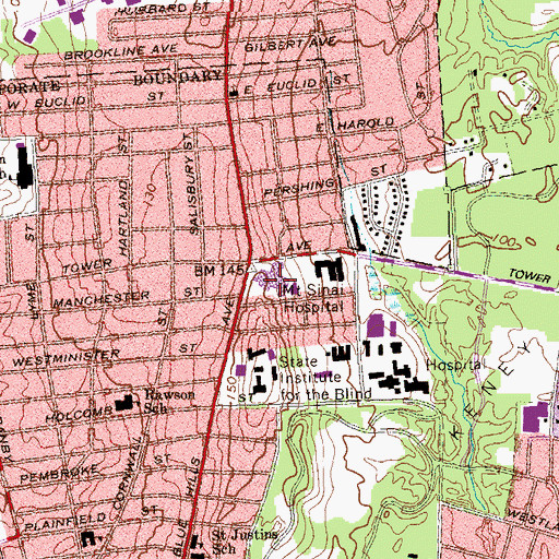 Topographic Map of Mount Sinai Rehabilitation Hospital, CT