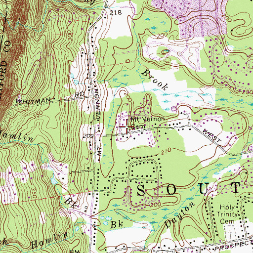 Topographic Map of Mount Vernon Cemetery, CT