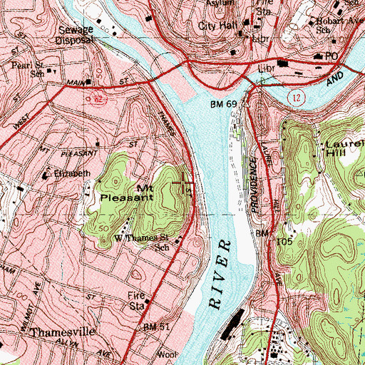 Topographic Map of Mount Pleasant, CT