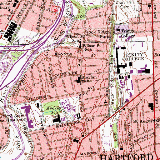 Topographic Map of Moylan-McDonough School, CT