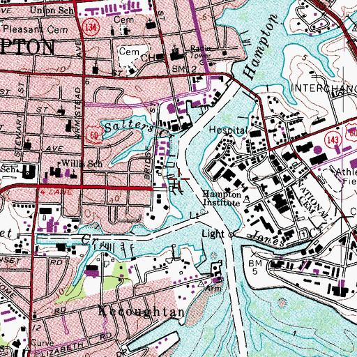Topographic Map of Hampton Marina, VA