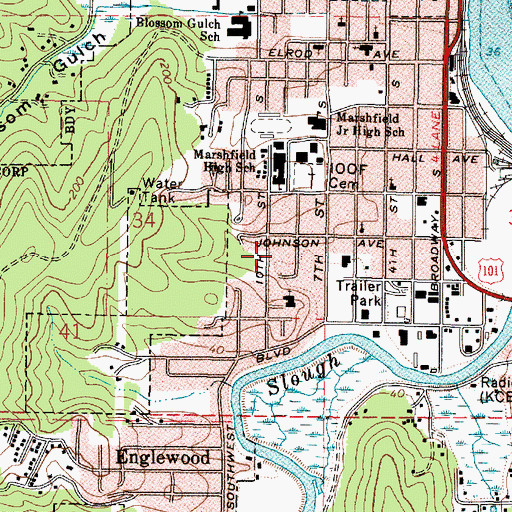 Topographic Map of 10th Street Park, OR